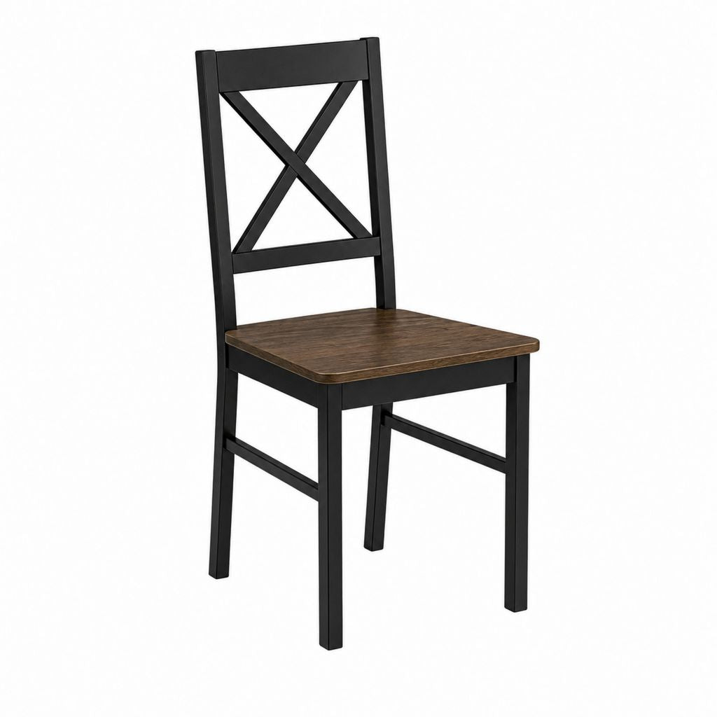 Chaise de salle à manger noire et brun foncé en bois massif à dossier croisé 42 x 49 x 97 cm