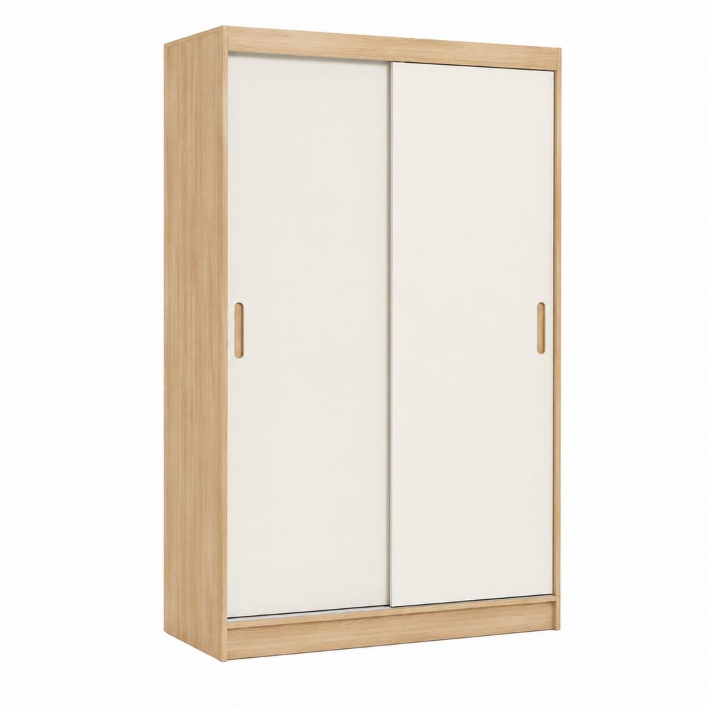 Armoire de chambre à 2 portes coulissantes blanc et chêne 120 x 60 x 200 cm