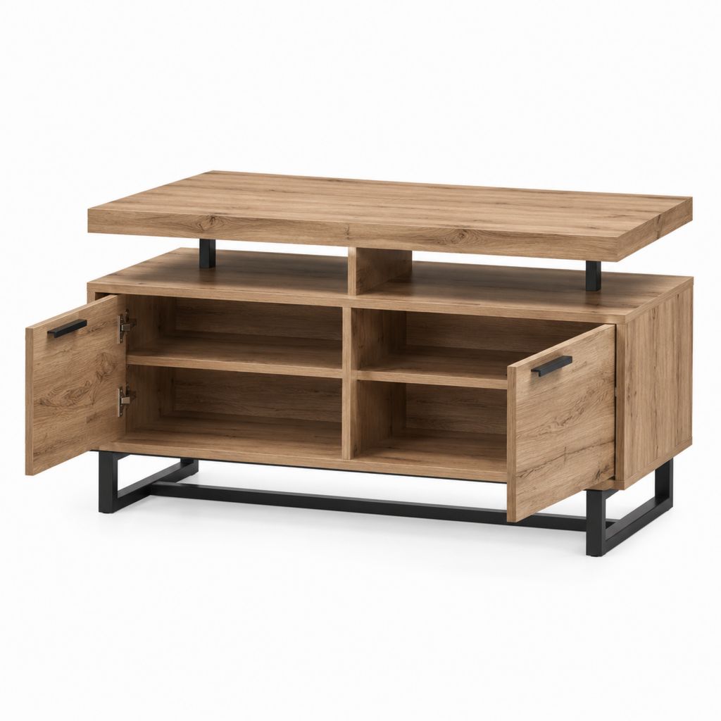Table basse rectangulaire relevable avec rangement chêne et acier 120 x 60 x 50 cm