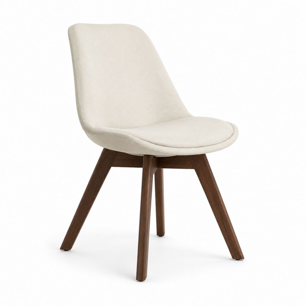 Chaise de salle à manger beige en polyester avec pieds en bois massif 48 x 56 x 81 cm