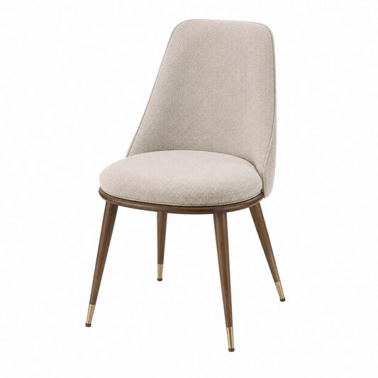 Chaise de salle à manger beige en polyester bouclette à dossier haut pieds en bois massif 48 x 58 x 85 cm
