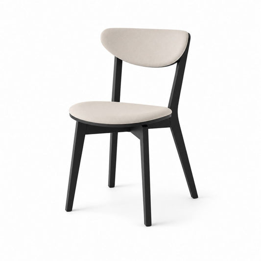 Chaise de salle à manger rembourrée beige et noire en polyester et bois massif 46 x 52 x 82 cm