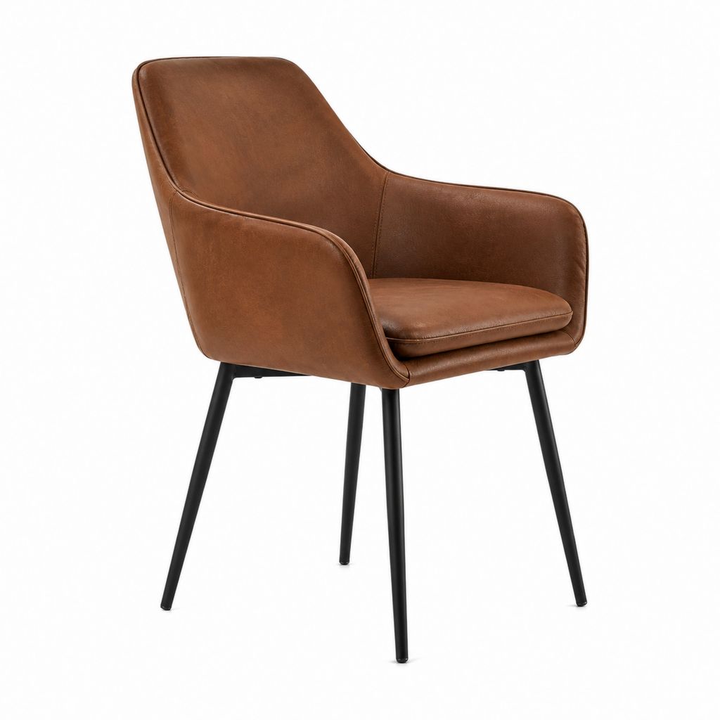 Chaise de salle à manger avec accoudoirs marron en cuir PU et acier 58 x 61 x 82 cm