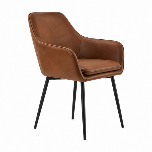 Chaise de salle à manger avec accoudoirs marron en cuir PU et acier 58 x 61 x 82 cm