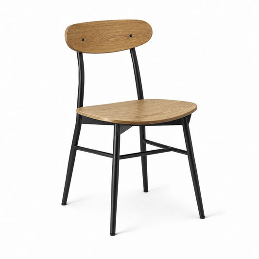 Chaise de salle à manger marron et noire en contreplaqué plaqué chêne avec piètement acier 80 x 45 x 50 cm