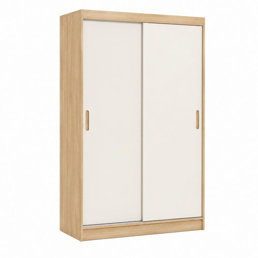 Armoire de chambre à 2 portes coulissantes blanc et chêne 120 x 60 x 200 cm
