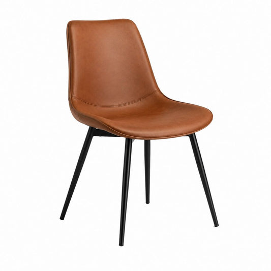 Chaise de salle à manger marron en cuir synthétique PU avec pieds en acier noir 48 x 56 x 84 cm