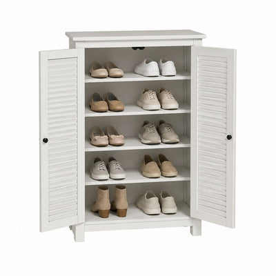 Armoire à chaussures blanche en MDF avec 2 portes persiennes 80 x 35 x 110 cm
