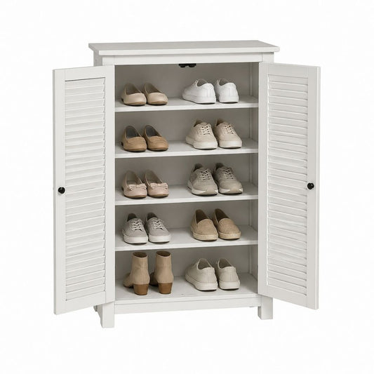 Armoire à chaussures blanche en MDF avec 2 portes persiennes 80 x 35 x 110 cm