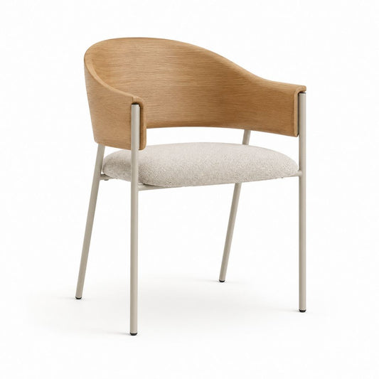 Chaise de salle à manger avec accoudoirs beige et chêne en contreplaqué 59 x 55 x 76 cm