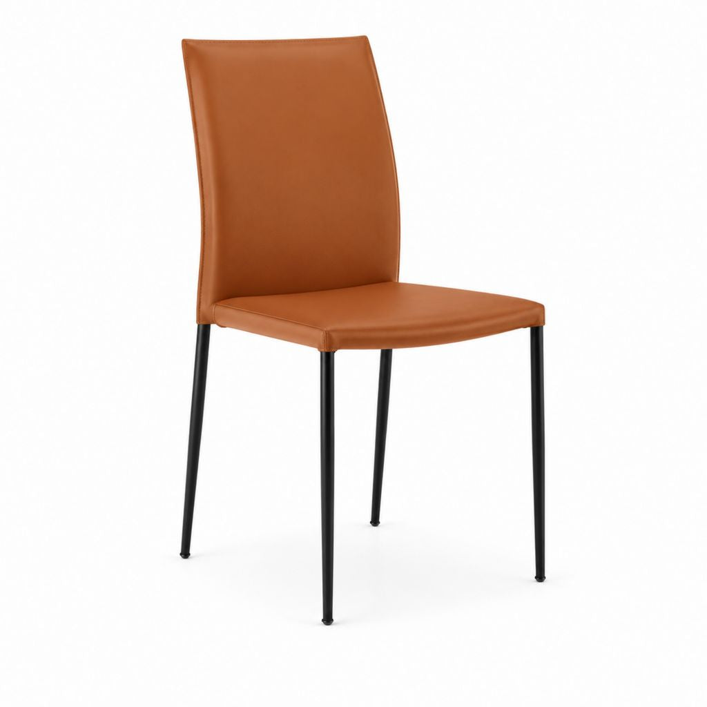 Chaise de salle à manger marron en PU avec pieds en acier noir 43 x 54 x 98 cm