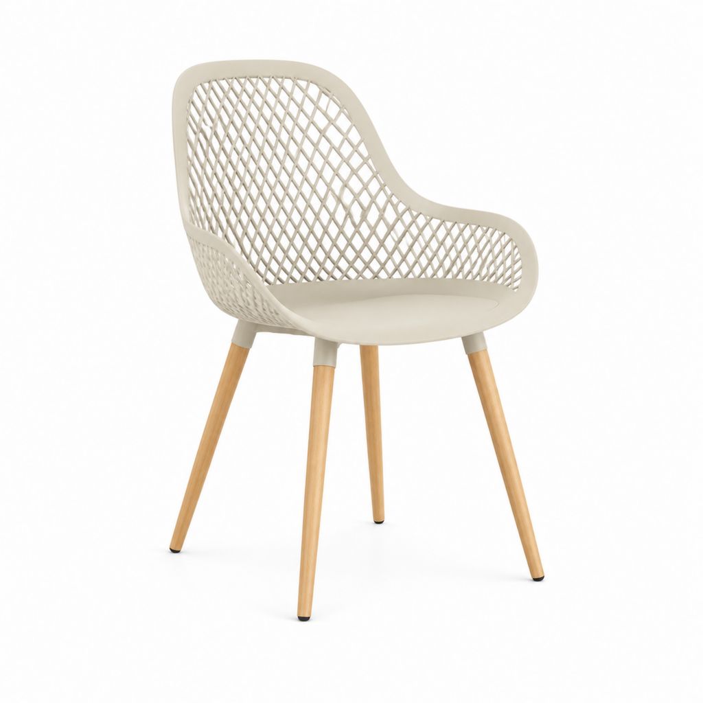 Chaise de salle à manger avec accoudoirs crème en polypropylène et hêtre massif 83 x 57 x 55 cm