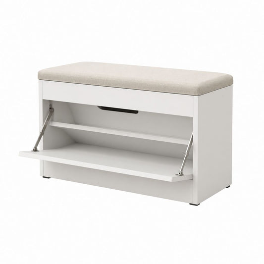 Banc à chaussures blanc avec assise rembourrée en polyester 80 x 30 x 46 cm