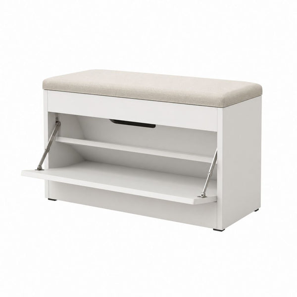 Banc à chaussures blanc avec assise rembourrée en polyester 80 x 30 x 46 cm