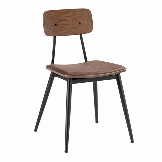 Chaise de salle à manger à dossier rectangulaire marron et noir en polyuréthane contreplaqué et acier 81 x 45 x 52 cm