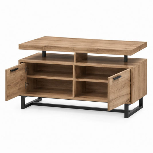 Table basse rectangulaire relevable avec rangement chêne et acier 120 x 60 x 50 cm