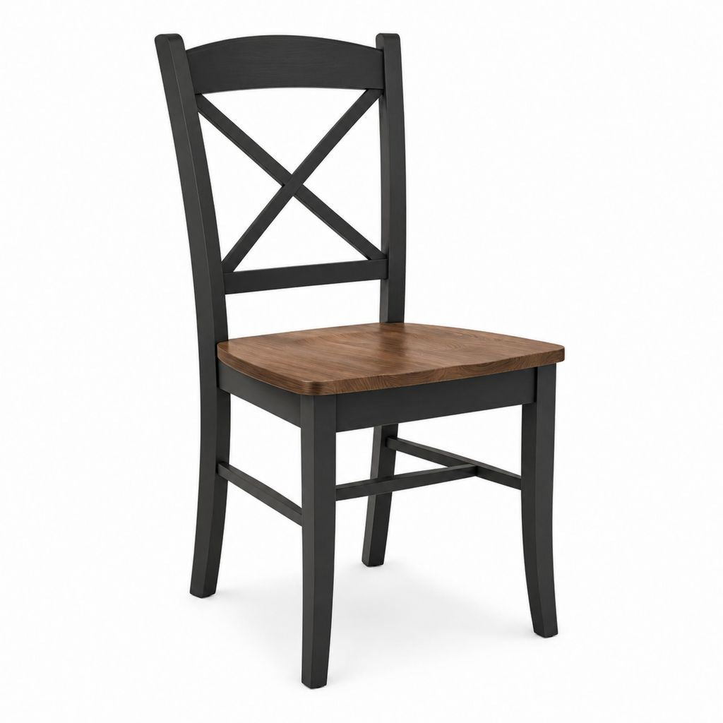 Chaise de salle à manger noire en hévéa massif avec assise placage noyer 90 x 43 x 50 cm