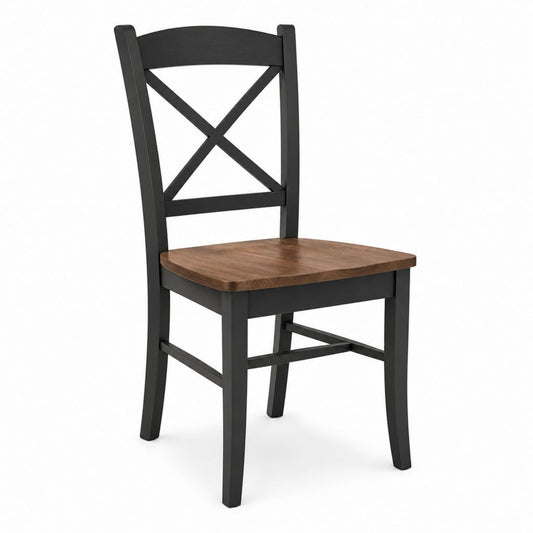 Chaise de salle à manger noire en hévéa massif avec assise placage noyer 90 x 43 x 50 cm