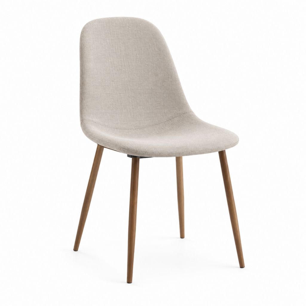 Chaise de salle à manger beige en polyester avec pieds en hévéa massif 47 x 55 x 83 cm