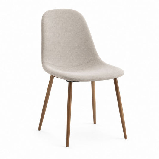 Chaise de salle à manger beige en polyester avec pieds en hévéa massif 47 x 55 x 83 cm