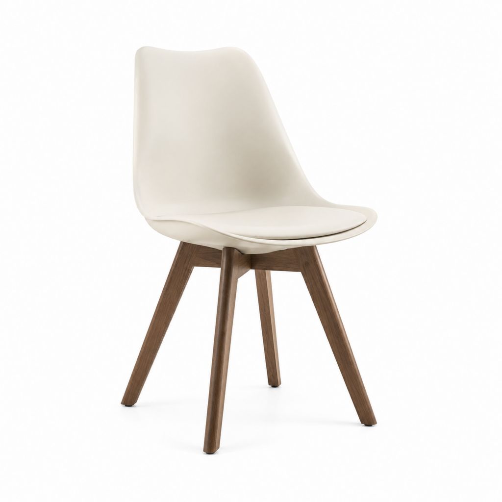 Chaise de salle à manger crème en polypropylène et polyuréthane avec pieds en bois massif 48 x 54 x 82 cm