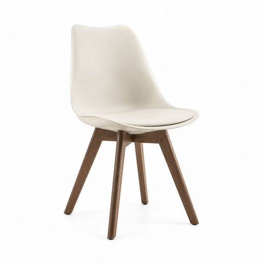 Chaise de salle à manger crème en polypropylène et polyuréthane avec pieds en bois massif 48 x 54 x 82 cm