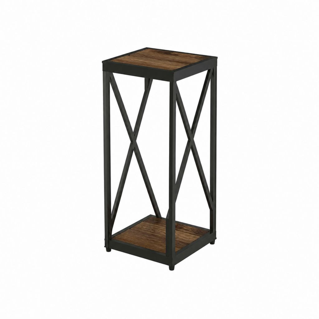 Table d'appoint rectangulaire noire et marron en acier et panneau de particules 40 x 40 x 70 cm