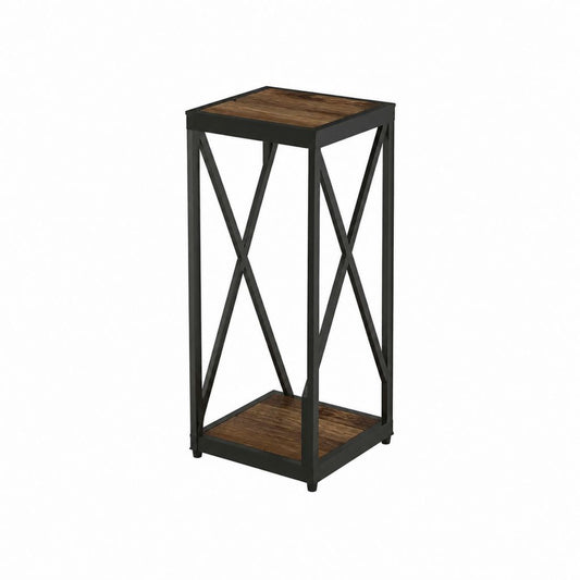 Table d'appoint rectangulaire noire et marron en acier et panneau de particules 40 x 40 x 70 cm